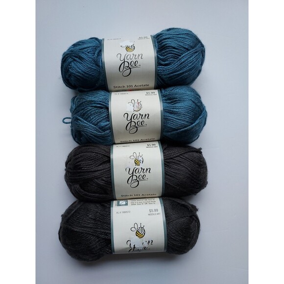 Yarn Bee Stitch 101 Acetate Yarn - Lot of 4 - Deep Ocean (2) & Charcoal (2) - Picture 1 of 2